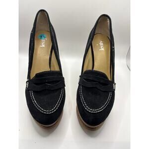 Levity Black Suede Loafer Block Heel Shoes